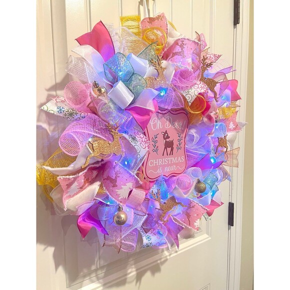 Handmade Oh Deer! Christmas is Near Holiday Ribbon Door Wreath 22 in W65 SO CUTE - Picture 3 of 11
